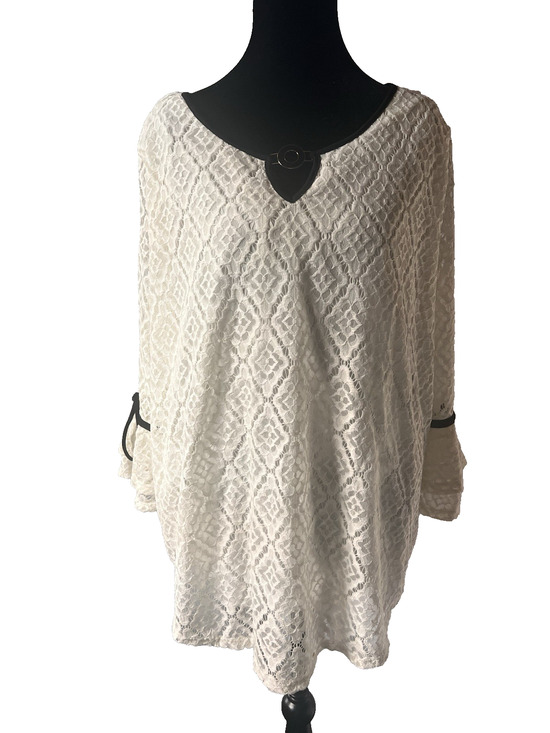 Olivia Blu Tops - Olivia Blu Lace 3/4 Layered Bell Sleeve Black Trim Cream Women Top 3X NWT
